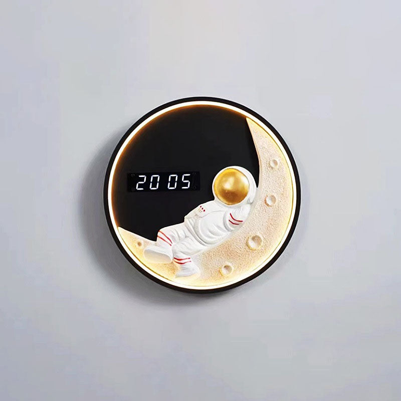 LED Moon and Astronaut Wall Light with Clock - Modern Home Decor