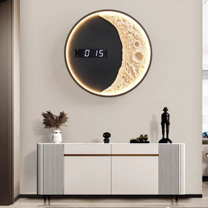 LED Moon and Astronaut Wall Light with Clock - Modern Home Decor
