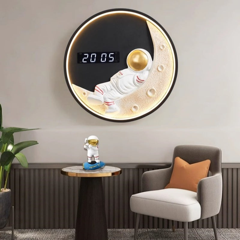 LED Moon and Astronaut Wall Light with Clock - Modern Home Decor