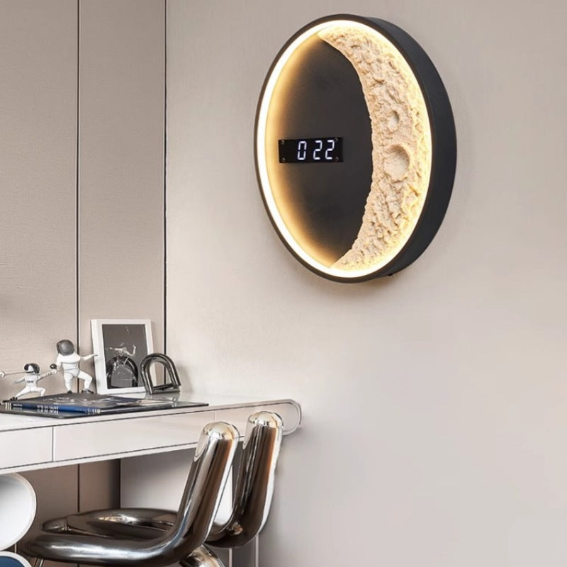 LED Moon and Astronaut Wall Light with Clock - Modern Home Decor