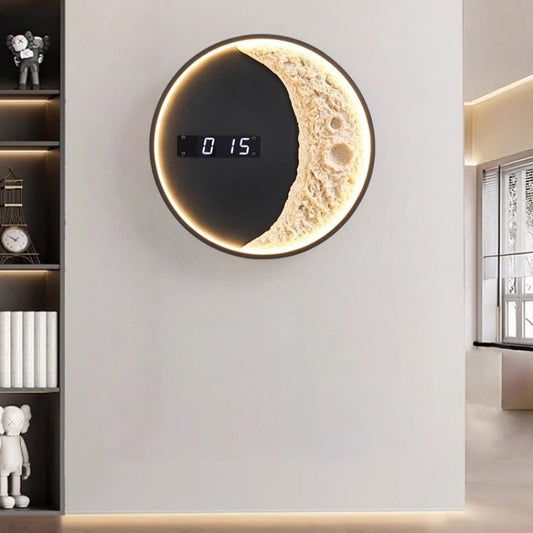 LED Moon and Astronaut Wall Light with Clock - Modern Home Decor
