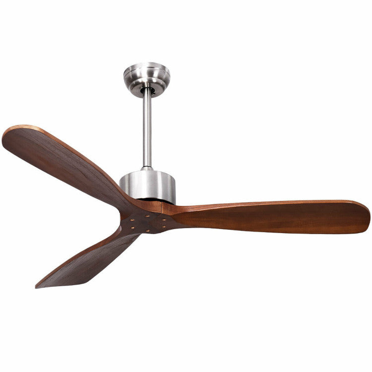 Modern Ceiling Fan 52 Inch | Brushed Nickel Wood Blade Design
