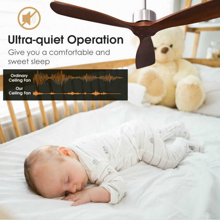 Modern Ceiling Fan 52 Inch | Brushed Nickel Wood Blade Design