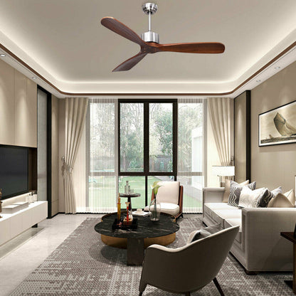 Modern Ceiling Fan 52 Inch | Brushed Nickel Wood Blade Design
