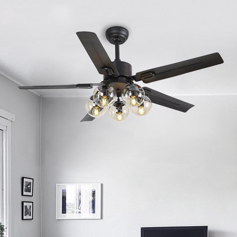 Modern Glass Ceiling Fan | Black Metal Frame With Clear Shades