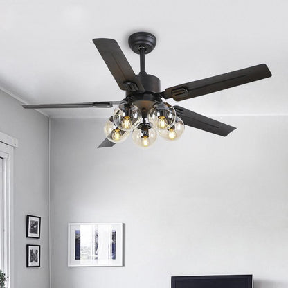 Modern Glass Ceiling Fan | Black Metal Frame With Clear Shades
