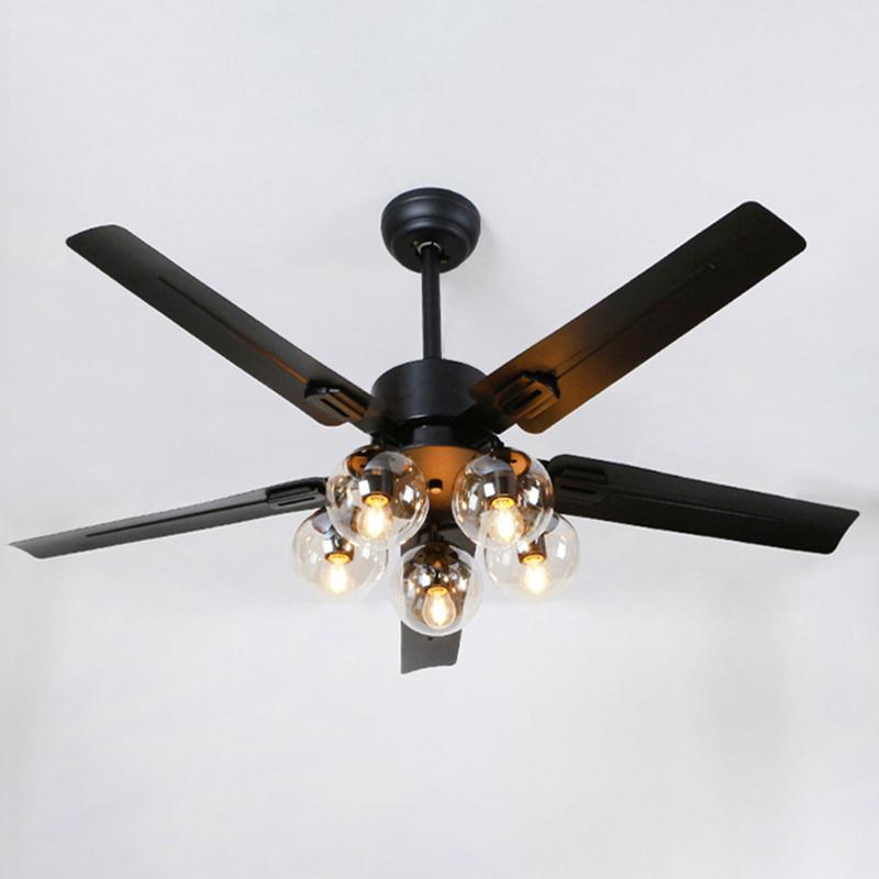 Modern Glass Ceiling Fan | Black Metal Frame With Clear Shades