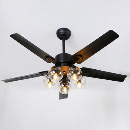 Modern Glass Ceiling Fan | Black Metal Frame With Clear Shades