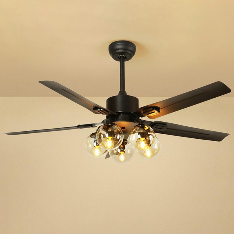 Modern Glass Ceiling Fan | Black Metal Frame With Clear Shades