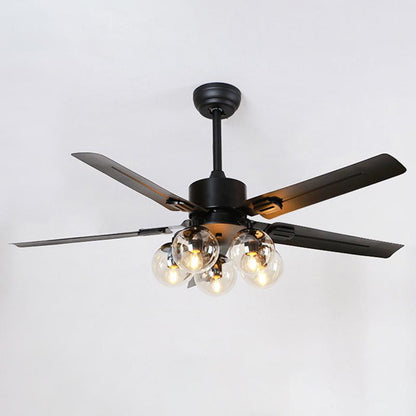 Modern Glass Ceiling Fan | Black Metal Frame With Clear Shades