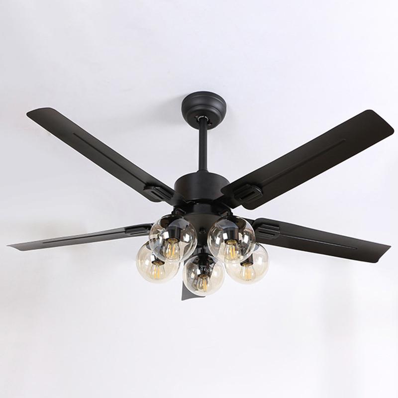 Modern Glass Ceiling Fan | Black Metal Frame With Clear Shades