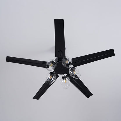 Modern Glass Ceiling Fan | Black Metal Frame With Clear Shades