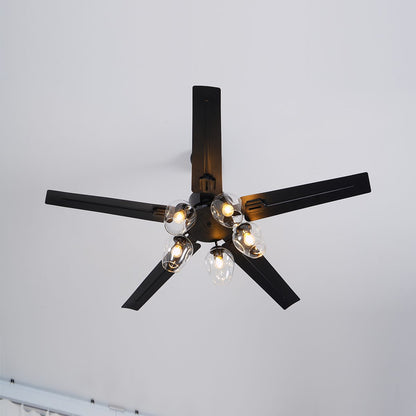 Modern Glass Ceiling Fan | Black Metal Frame With Clear Shades