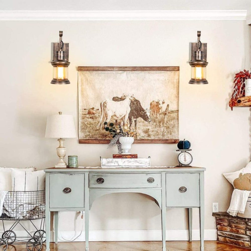 Vintage Industrial Glass Wall Light Fixture - Retro Farmhouse Style