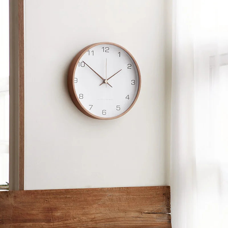 Wood and Glass Minimalist Wall Clock - Silent Quartz Design