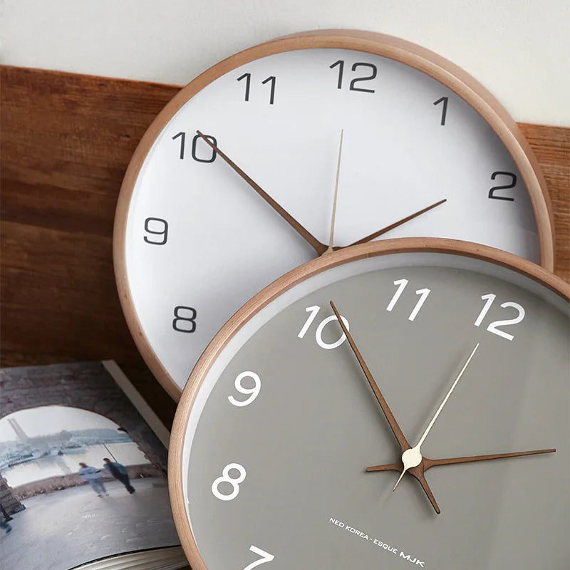 Modern Quiet Wooden Wall Clock - Round Nordic Design for Home Decor