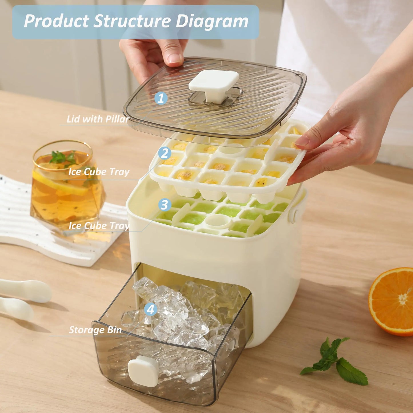 Modern Ice Cube Maker | Double Layer Storage With Handle