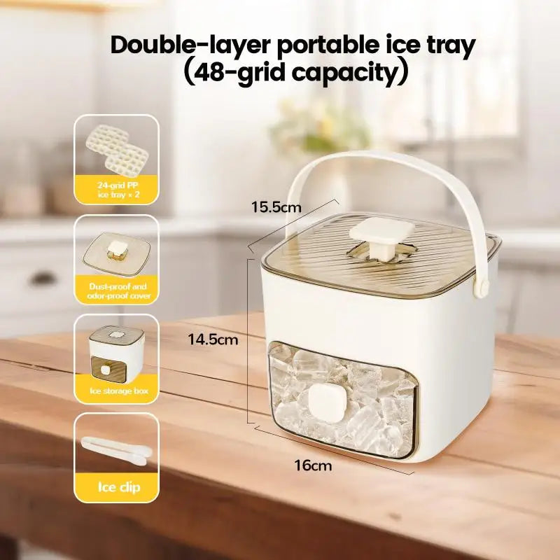 Modern Ice Cube Maker | Double Layer Storage With Handle