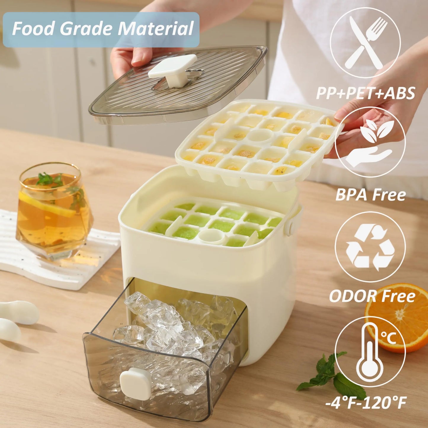 Modern Ice Cube Maker | Double Layer Storage With Handle