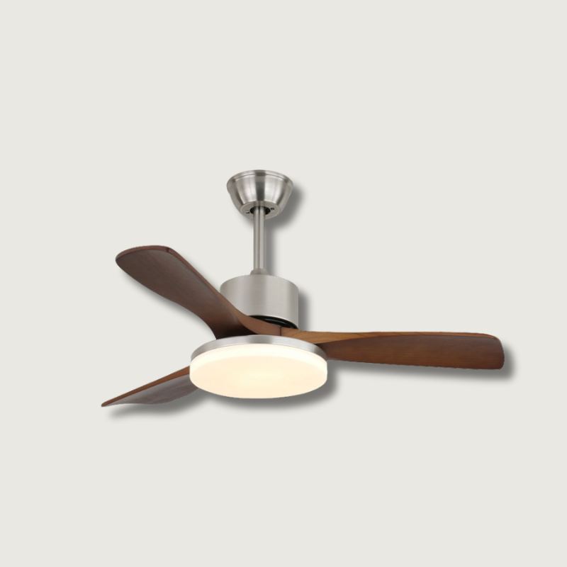 Modern Wooden Ceiling Fan | Brushed Nickel LED Light Kit