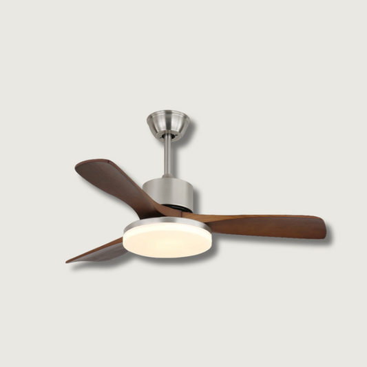 Modern Wooden Ceiling Fan | Brushed Nickel LED Light Kit