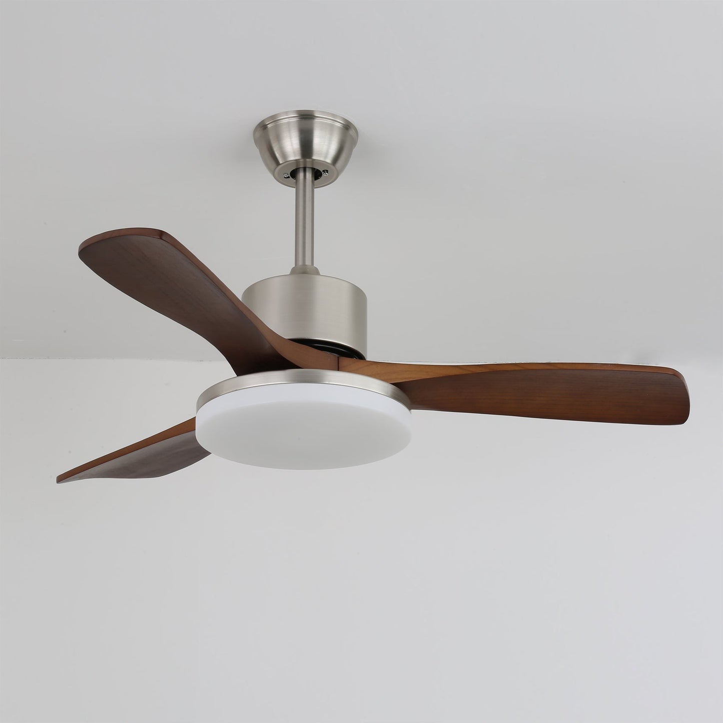 Modern Wooden Ceiling Fan | Brushed Nickel LED Light Kit
