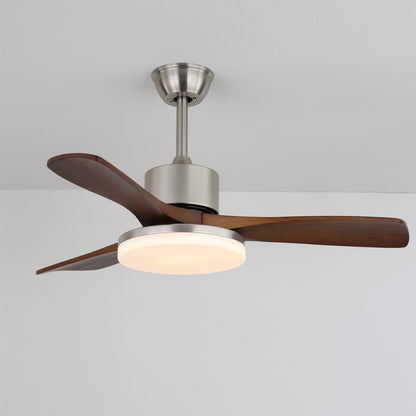 Modern Wooden Ceiling Fan | Brushed Nickel LED Light Kit