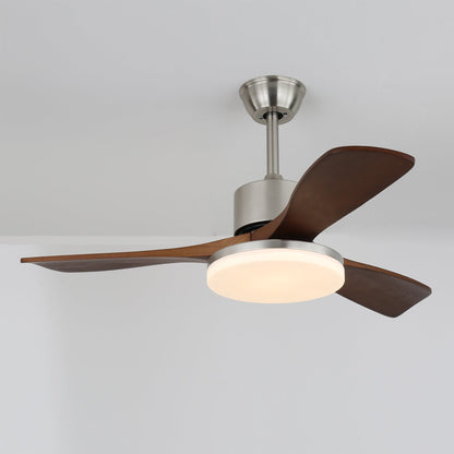 Modern Wooden Ceiling Fan | Brushed Nickel LED Light Kit