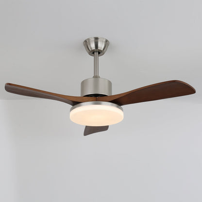 Modern Wooden Ceiling Fan | Brushed Nickel LED Light Kit