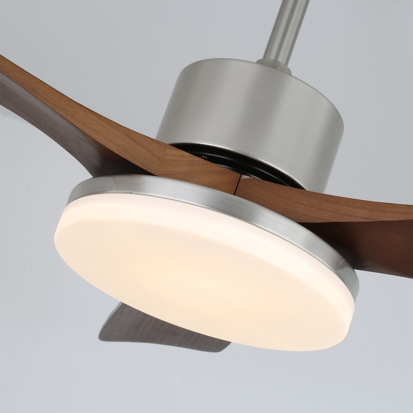 Modern Wooden Ceiling Fan | Brushed Nickel LED Light Kit