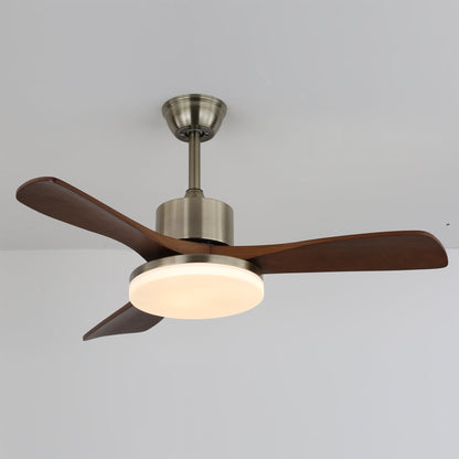 Modern Wooden Ceiling Fan | Brushed Nickel LED Light Kit