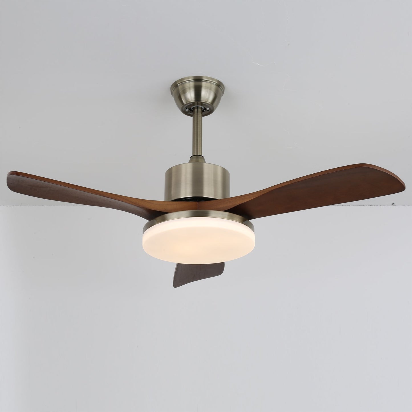 Modern Wooden Ceiling Fan | Brushed Nickel LED Light Kit