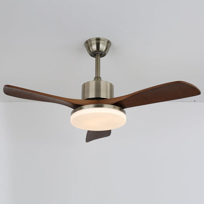 Modern Wooden Ceiling Fan | Brushed Nickel LED Light Kit