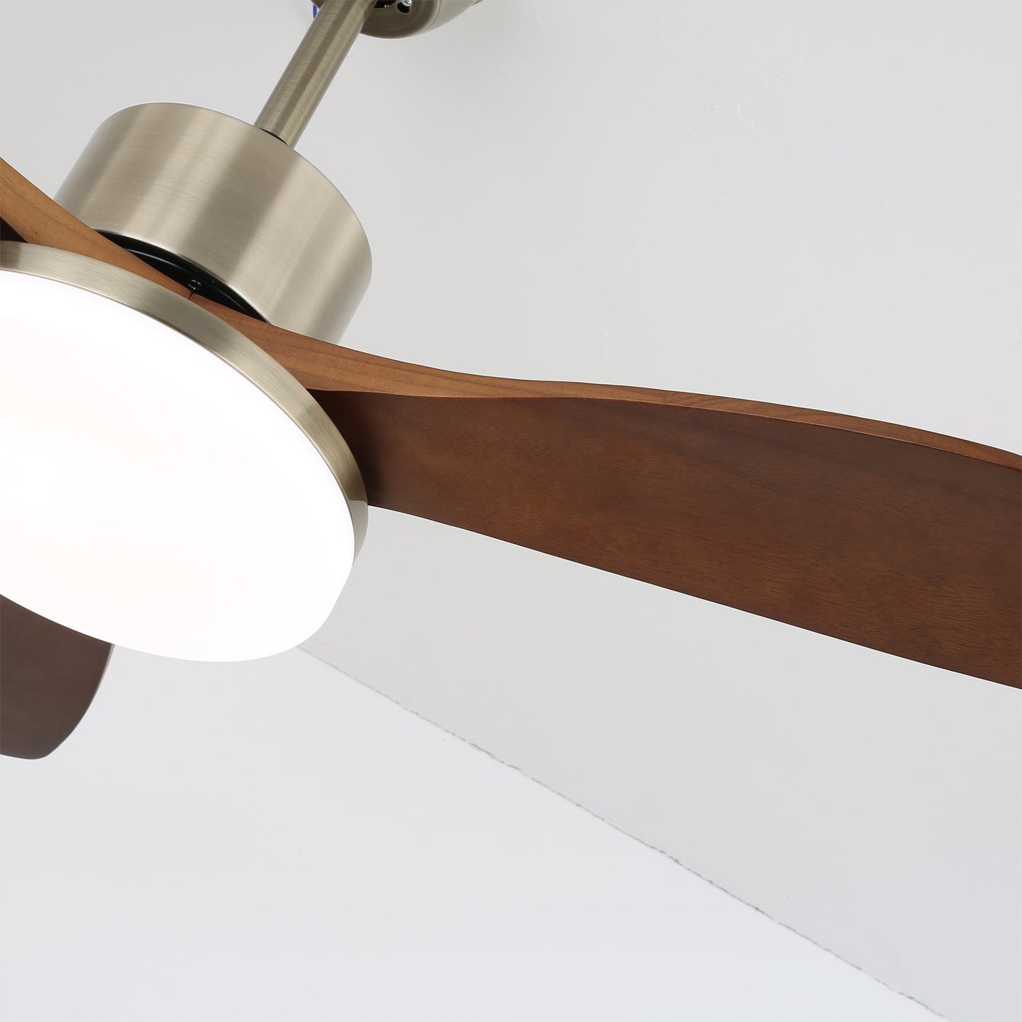 Modern Wooden Ceiling Fan | Brushed Nickel LED Light Kit