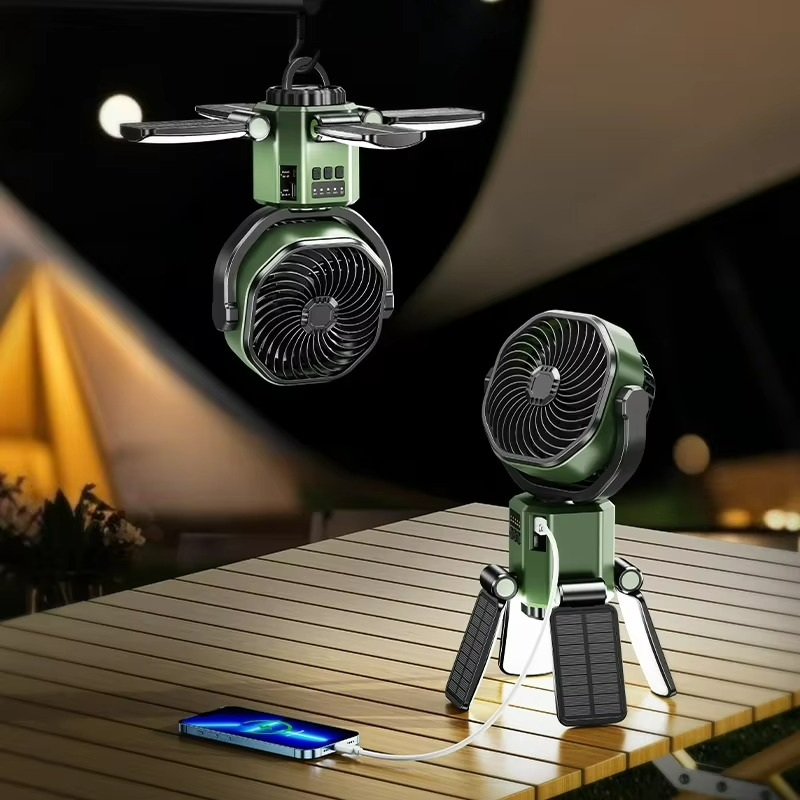 Portable Camping Fan | Solar-Powered LED Cooling System