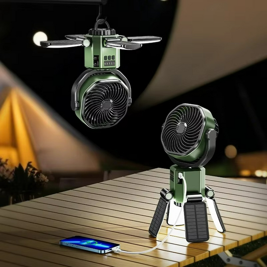 Portable Camping Fan | Solar-Powered LED Cooling System