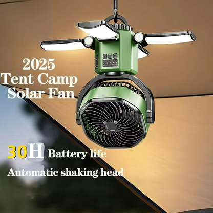 Portable Camping Fan | Solar-Powered LED Cooling System