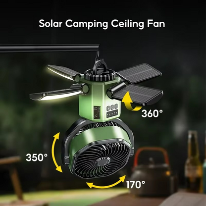 Portable Camping Fan | Solar-Powered LED Cooling System