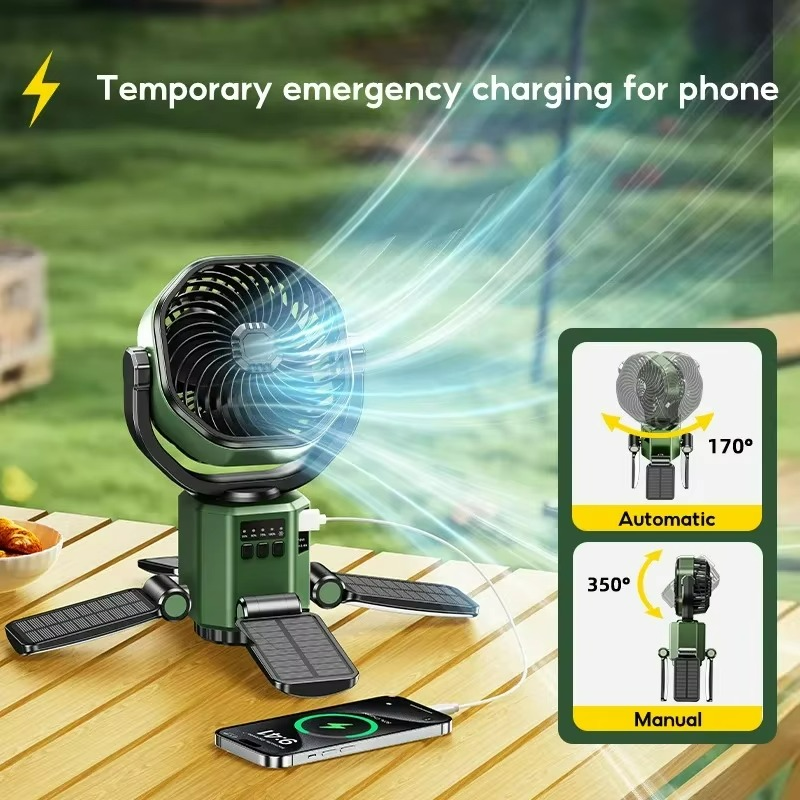 Portable Camping Fan | Solar-Powered LED Cooling System