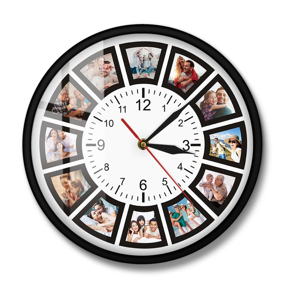 Custom Photo Collage Wall Clock - Personalised 12 Picture Display